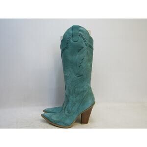 BCBG Womens Size 8 B Turqouise Leather 15" Knee High Fashion Boots